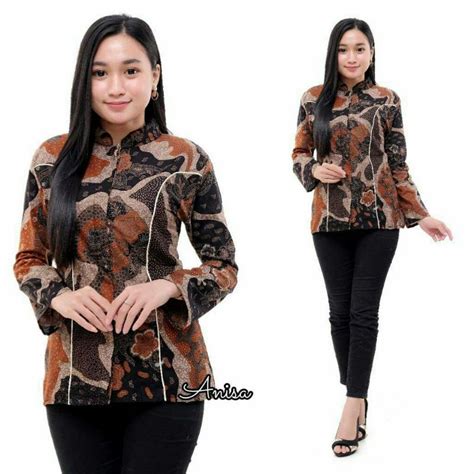 Bb Batik Perempuan Merah Modern Women S Batik Tops Blouse Sakura Red