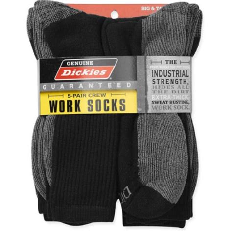 Dickies Genuine Mens 5 Pair Crew Work Socks Black With Grey Big And Tall 12 15 Apparel