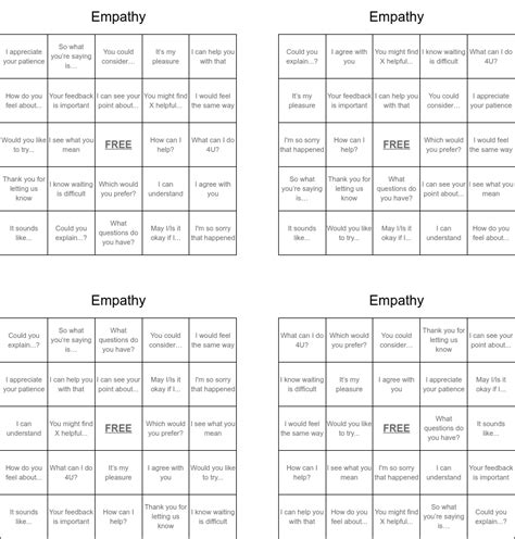 Empathy Bingo Cards Wordmint