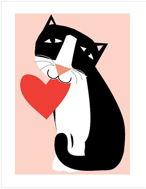 Valentine Card Tuxedo Cat Black And White Kitty With By Lizzyclara 3