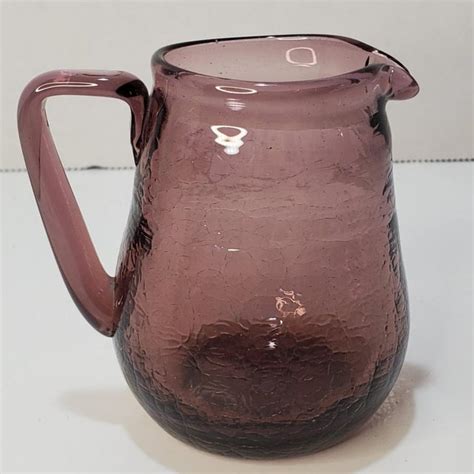 Mid Century Pilgrim Amethyst Crackle Glass Pitcher Chairish