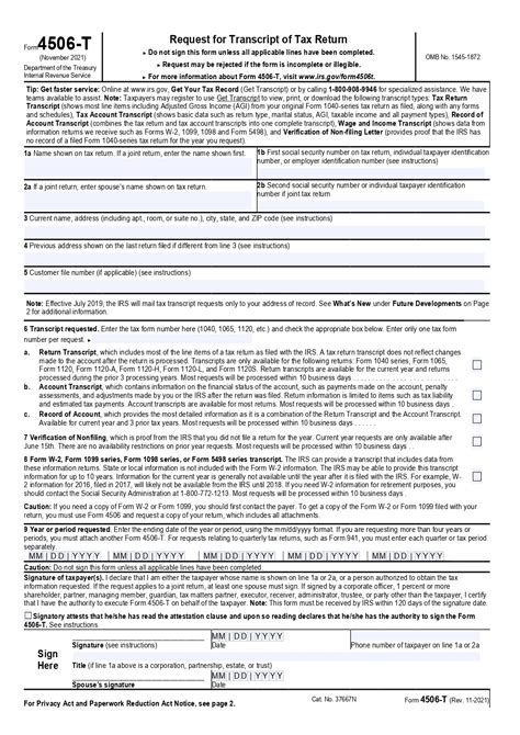 Form 4506 Request For Transcript Of Tax Return Template