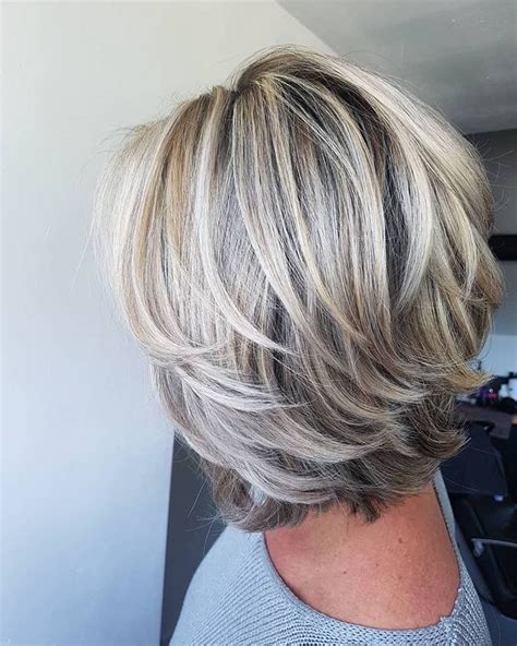 medium length layered hairstyles for gray hair