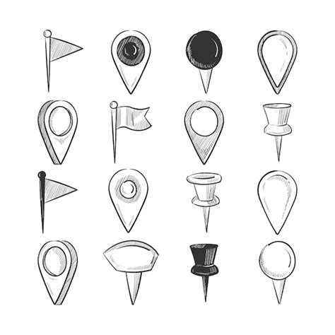 Premium Vector Hand Drawn Doodle Navigation Pins Set Isolated