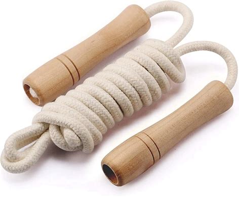 Emust Jump Rope Wooden Handle With Spring Loaded School Silver Skipping