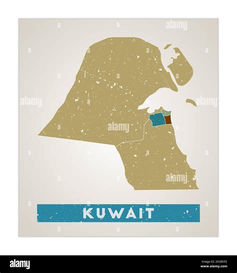 Kuwait Map Country Poster With Regions Old Grunge Texture Shape Of