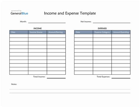 Income And Expense Excel Template