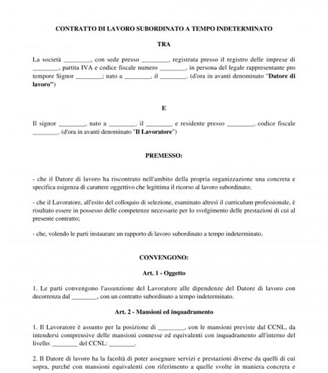 Modello Fac Simile Contratto Di Lavoro Word