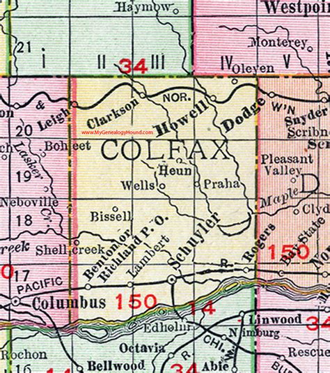 Colfax County Nebraska Map 1912 Schuyler Howells Clarkson