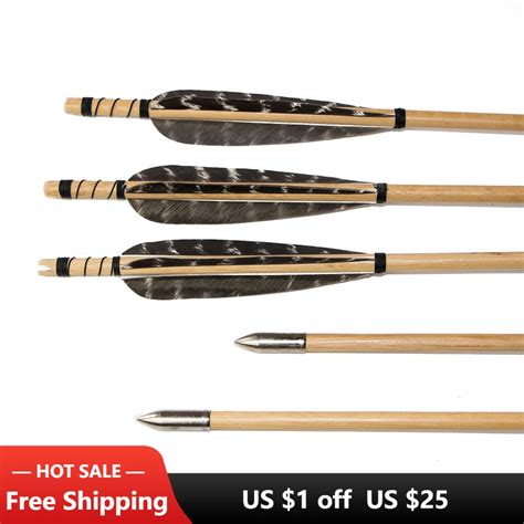 61224pcs Archery Cedar Wood Arrows With Turkey Feather And Practice