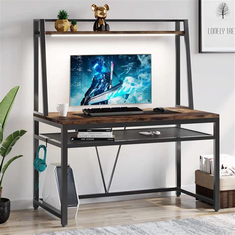 Buy Tribesigns Computer Desk With Hutch And Led Light 47 Inch Gaming