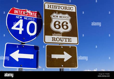 A Group Of Highway Markers On Historic Highway 66 And Interstate 40 In