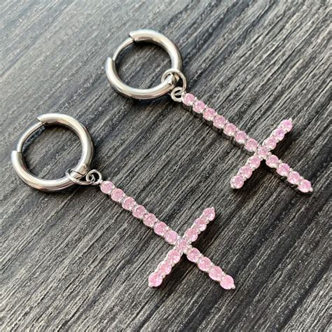 Lil Peep Light Pink Cross Earrings Etsy