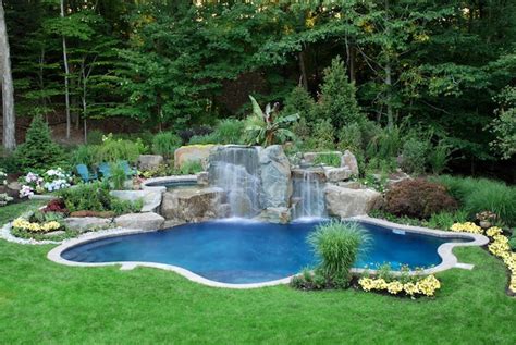 Natural Backyard Swimming Pool Waterfall Design Bergen County Nj