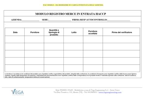 Fac Simile Registro Merce In Entrata Haccp Vega Engineering
