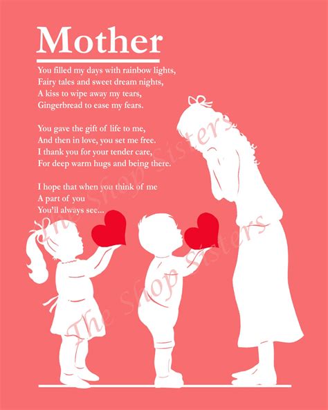 Mothers Day Mother And Daughter Poem Heart By Theshopsisters