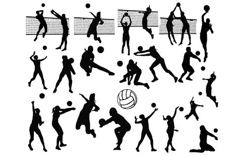 Volleyball Silhouettes Volleyball Clip Art Sports Etsy