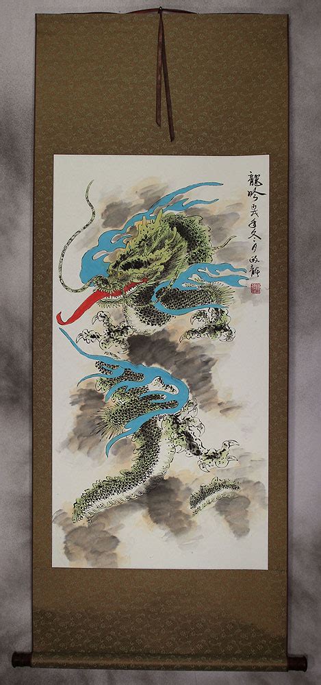 Dragons Roar Chinese Dragon Wall Scroll Asian Art