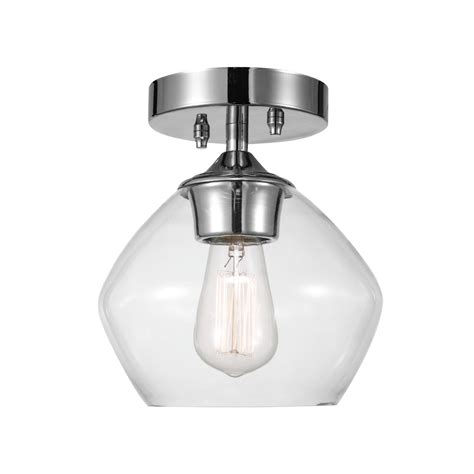 Farmhouse semi flush mount ceiling light industrial glass metal caged fixture. Globe Electric Harrow 1-Light Chrome Semi-Flush Mount ...