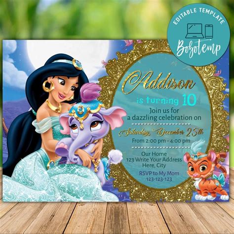 Printable Disney Princess Jasmine Birthday Invitation Diy