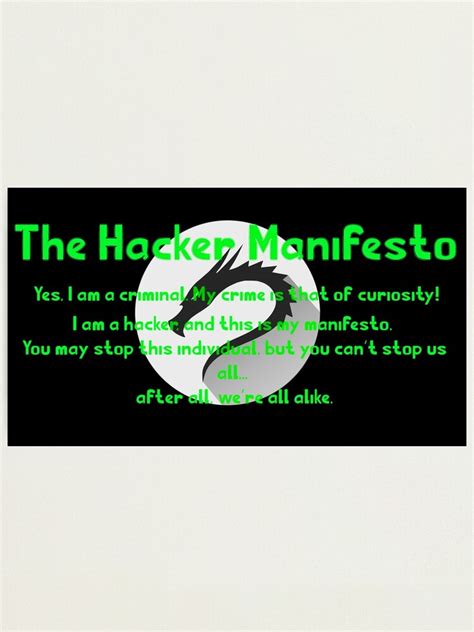 The Hacker Manifesto Kali Linux Logo Photographic Print By Artifx