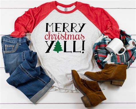 Merry Christmas Yall Raglan Unisex Shirt Southern Christmas