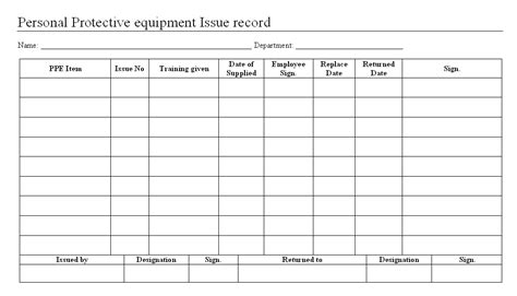 Personal Protective Equipment Issue Record Format