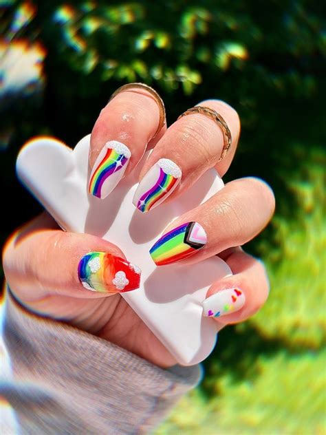 Pride Press On Nails Rainbow Nails Pride Nails Fake Nails Etsy