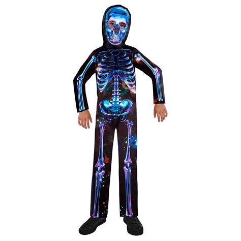 Childs Neon Skeleton Costume Mask New Fancy Dress Halloween Boys Kids