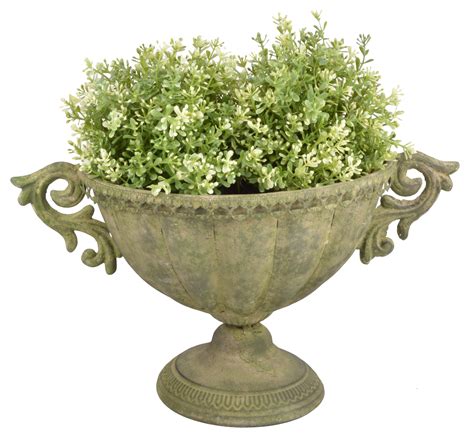 Aged French Vintage Style Metal Oval Urn Garden Planter Flower Pot Vase