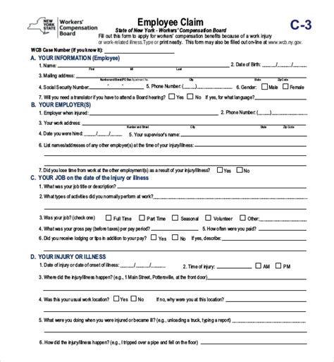 Free 13 Sample Workers Compensation Forms In Pdf Xls Word
