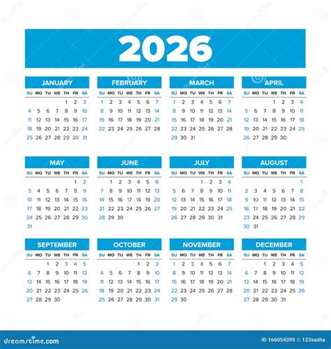 Calendrier Vectoriel Simple 2026 Les Semaines Commencent Le Dimanche