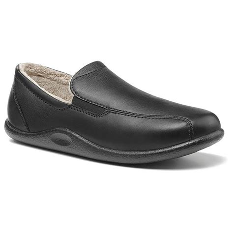 Hotter Relax Black Smooth Leather Slippers Official Stockist