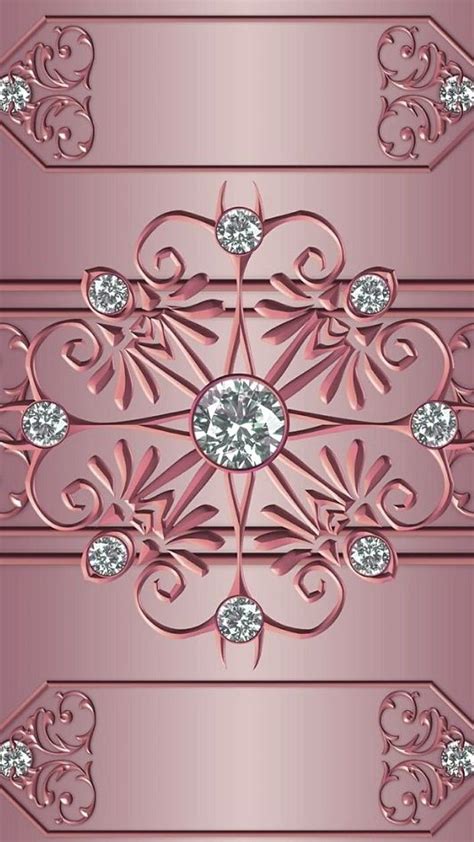 Gold Rose Diamonds Edge Metal Pattern Pink Hd Phone Wallpaper