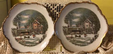 2 Vintage Currier And Ives Winter Morning Feeding The Chickens And The
