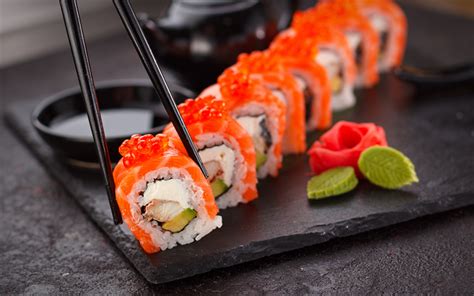 Download Wallpapers Sushi 4k Philadelphia Rolls Japanese Food For
