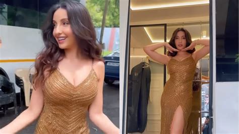 Sexy Nora Fatehi Looks Gorgeous In Shimmery Thigh High Slit Gown Leaves Fans Gasping For