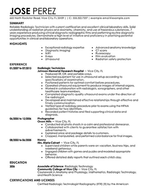 radiologic technologist resume templates portal tutorials