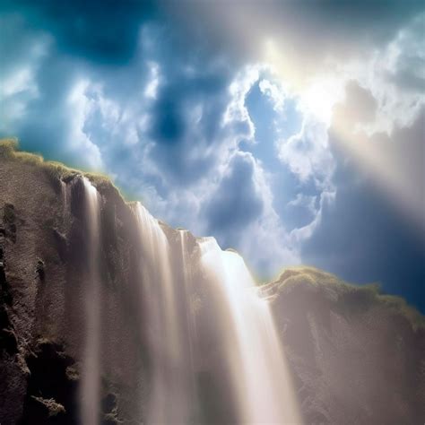 Premium Ai Image Beautiful Sky Waterfall With Bright Light