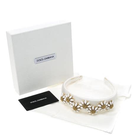 Dolce And Gabbana Daisy Flower Embellished White Satin Headband At 1stdibs