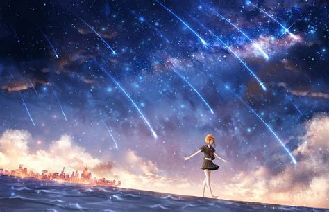Hd Wallpaper Anime Anime Girls Starry Night One Person Star