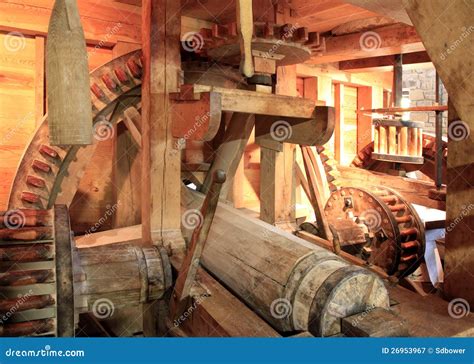 Wooden Gears And Shafts Of Antique Grist Mill Stock Image Image Of