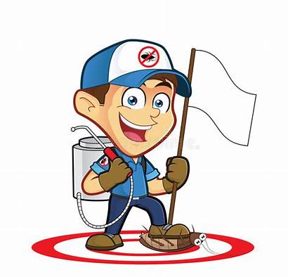 Pest Control Exterminator Holding Cartoon Clipart Flag
