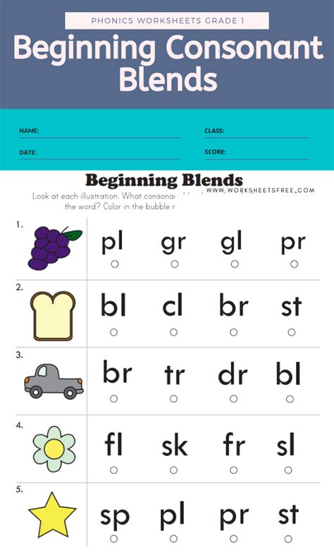Beginning Consonant Blends Phonics Worksheets Grade 1 Phonics