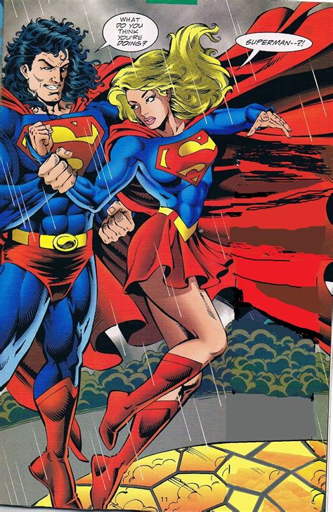 A Comic Book Cover With Two Supermans In The Rain And One Is Holding An