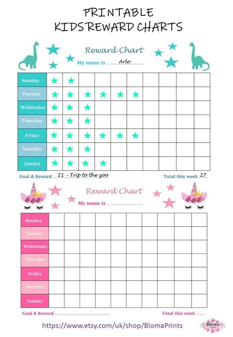 Bedtime Chart Unicorn Dinosaur Editable Morning Checklist Routine Chart