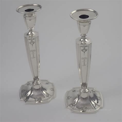 Pair Of 10 Antique Sterling Silver Candlesticks With Bobeches 3642b