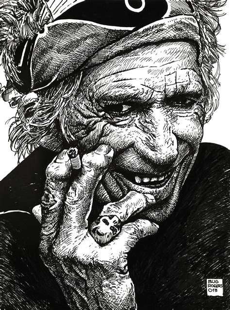 Keith Richards Tribute By Enricbug Scratchboard Art Ink Pen Drawings