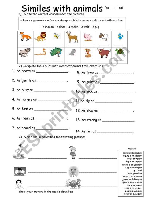 Similes With Animals Esl Worksheet By Ronit85