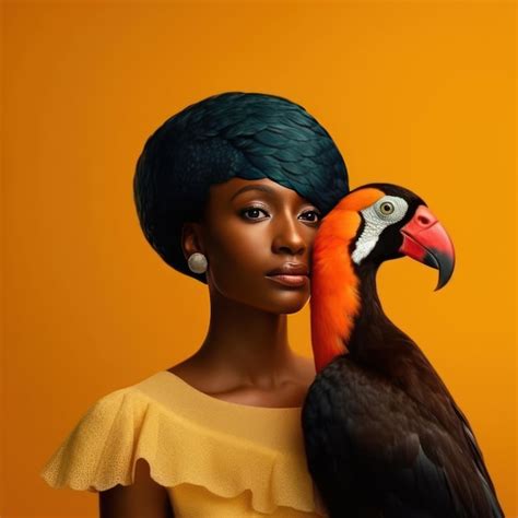 Premium Ai Image A Woman With A Parrot On Her Shoulder